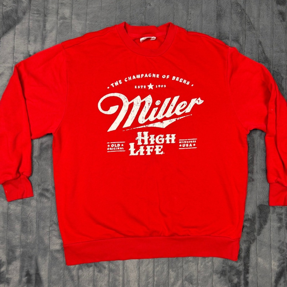 Miller High Life Sweatshirt Mens XL Red Beer Graphic Crewneck Champagne of Beers